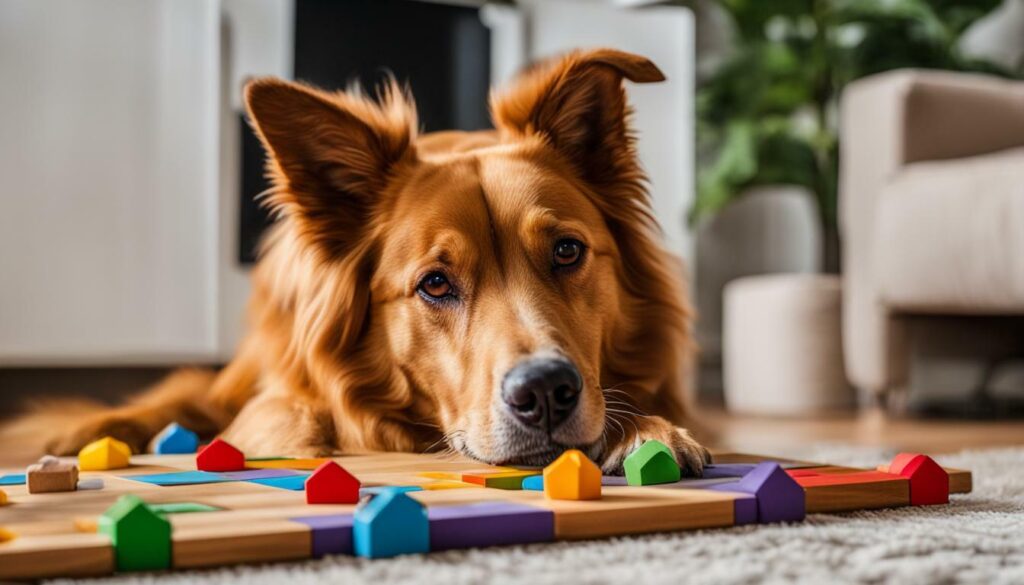 Senior dog playing with puzzle toy