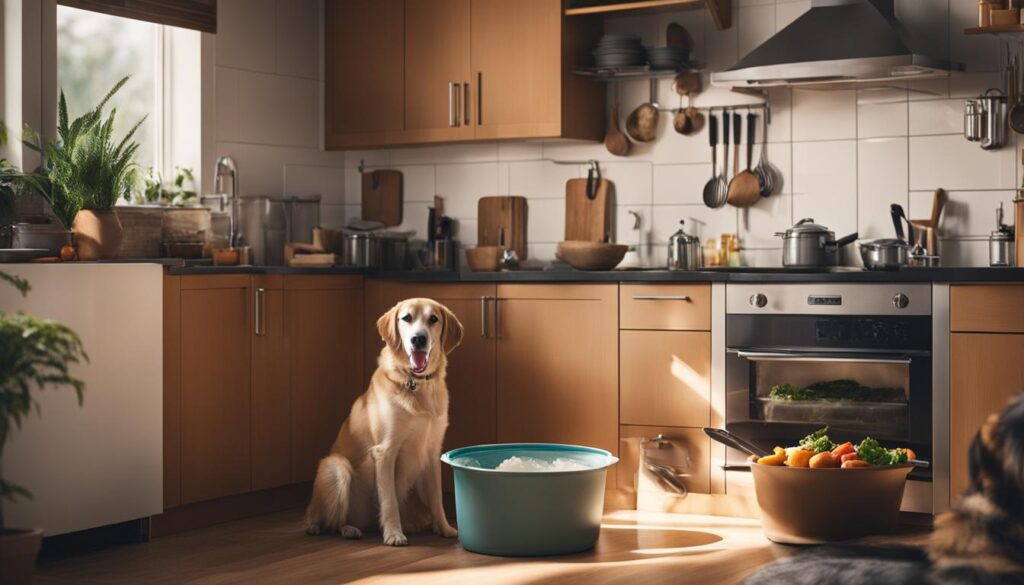 dog in kitchen