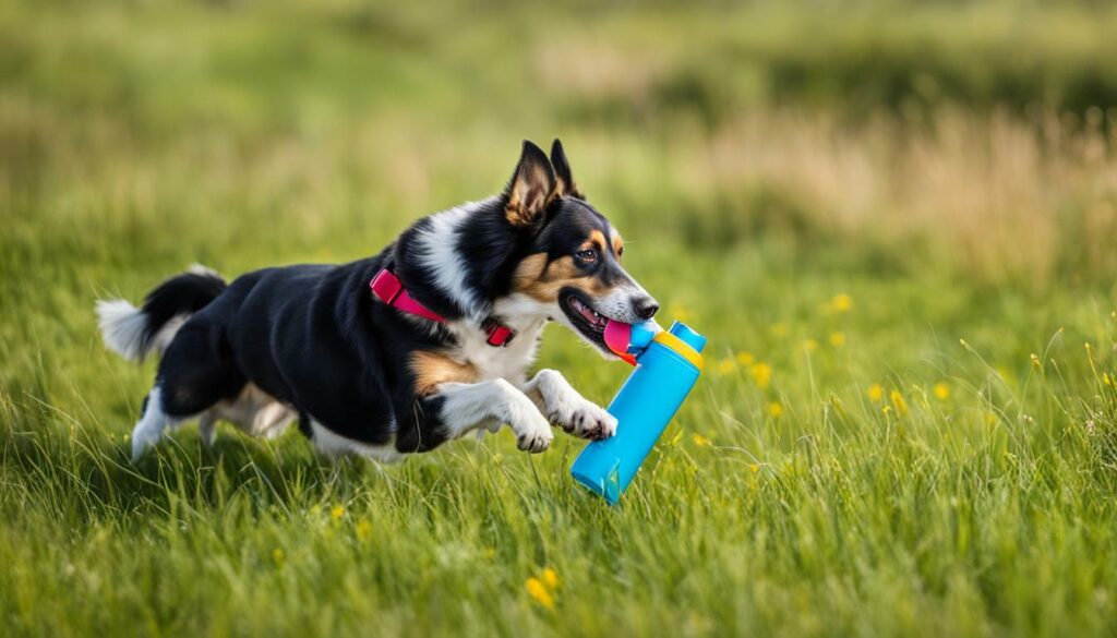 dog playing with a toy